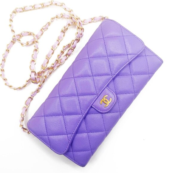 RARE Authentic CHANEL CC Timeless Caviar Flap Wallet Chain Purse Purple Bag - Picture 3 of 15